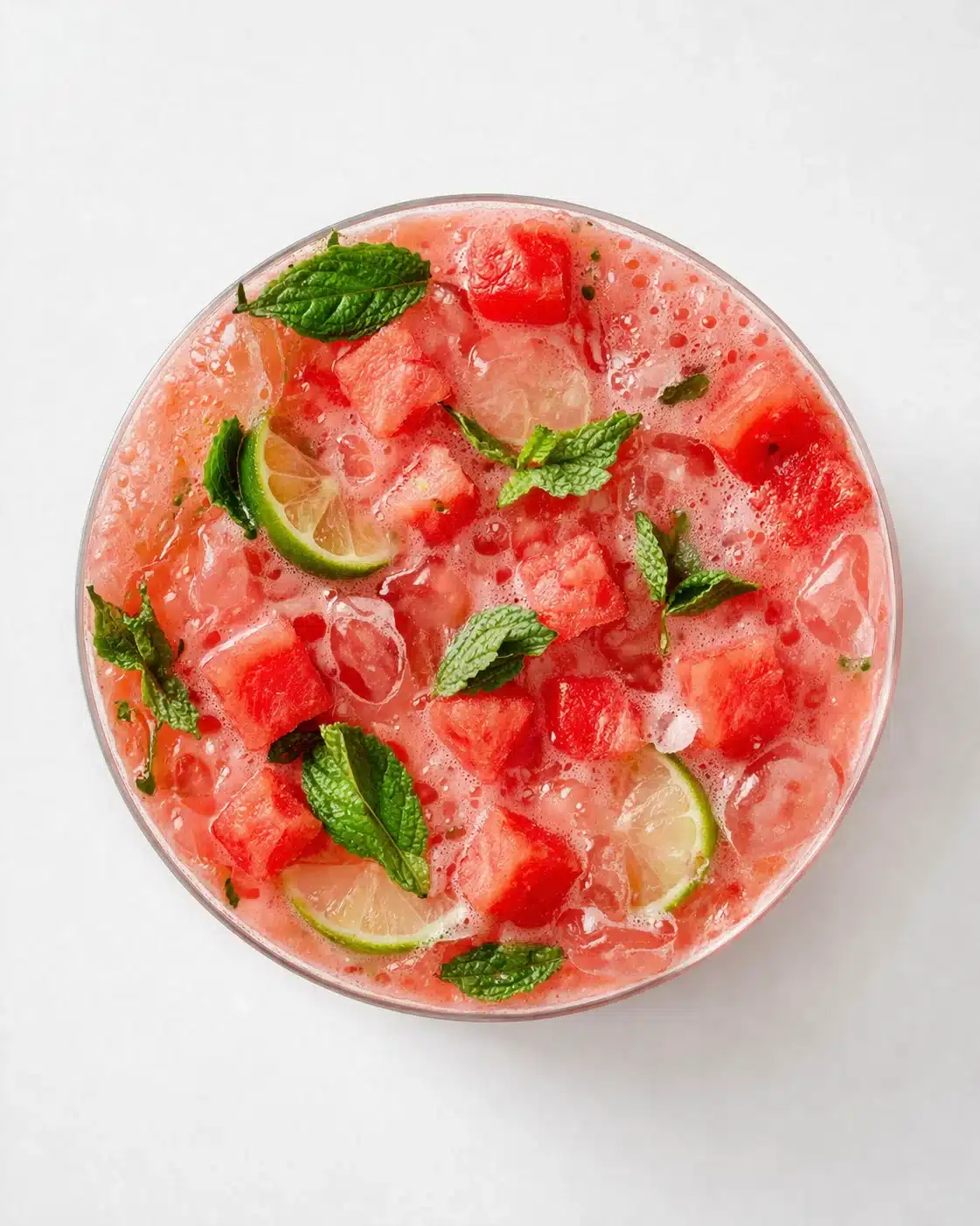 Straight-down overhead view of Watermelon Mint Mojito Mocktail