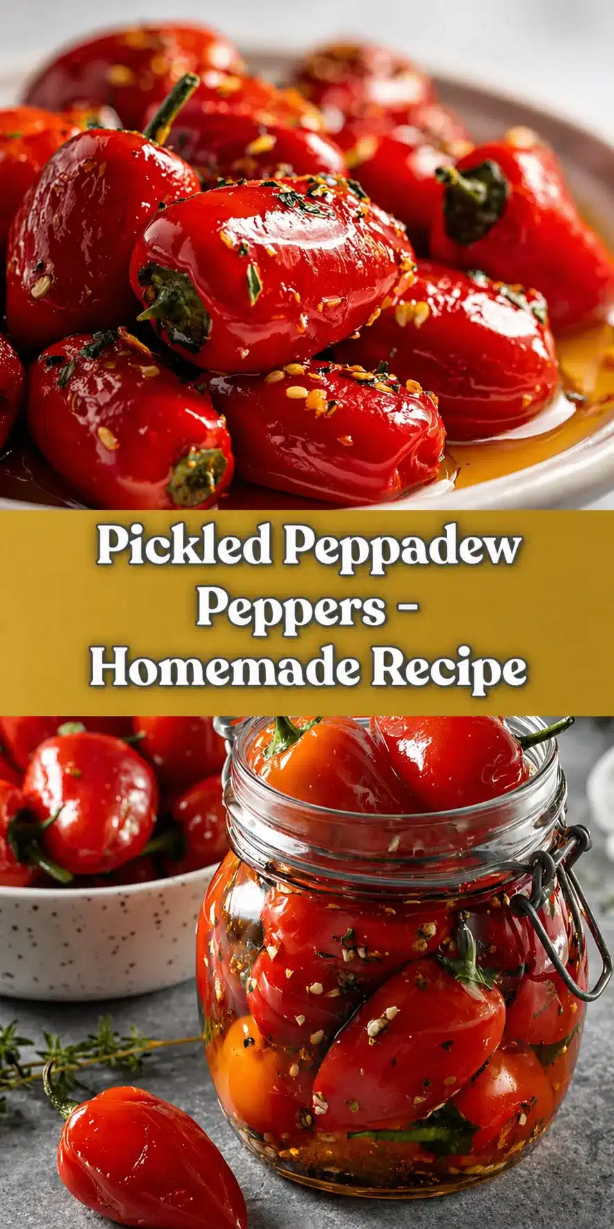 Bright red pickled peppadew peppers in a jar and bowl, ready to enjoy.