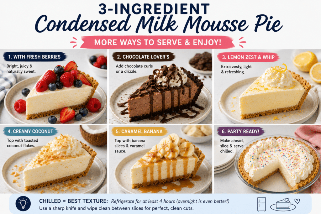 Creative serving ideas and topping variations for condensed milk mousse pie slices