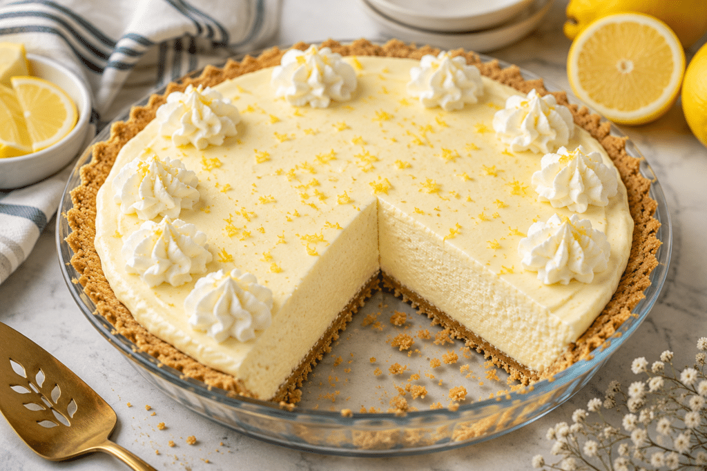 Close-up slice of condensed milk mousse pie showing creamy fluffy texture and buttery crust