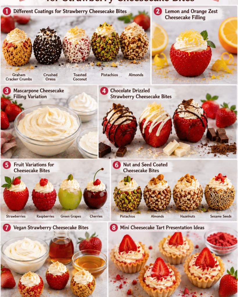 Single plated variation of No Bake Strawberry Cheesecake Bites Recipe